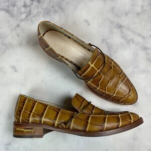 Freda Salvador Light Halo Croc Caramel Leather Loafers Modern Classic Sz 8